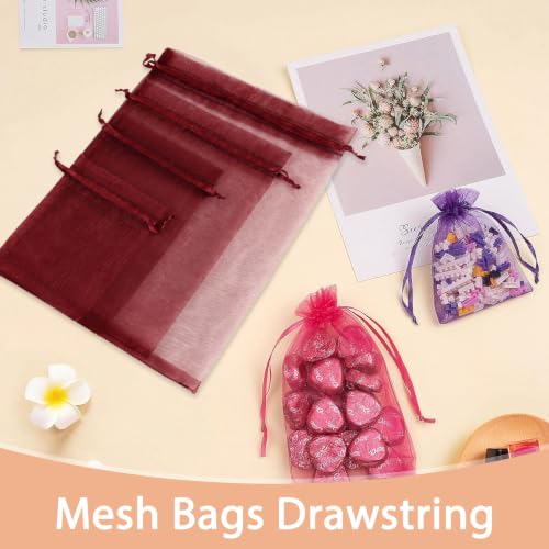 Crweety 50PCS Organza Bags 3x4 Burgundy Small Gift Bags Mesh Drawstring - color: Burgundy