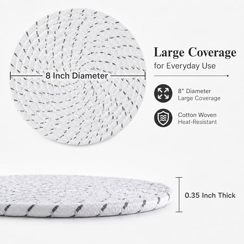 8 Inch Woven Trivets for Hot Dishes, 5 Pack Large Heat Resistant Cotton Hot Pads for Pots, Pans, Coffee Pot, Teapot, Plates & Planters, Farmhouse Boho Kitchen Decor for Table and Countertop