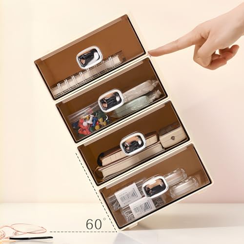 Desktop Storage Drawers, Plastic Countertop Printer Paper Organizer - color: 2 Large Drawers, Cream