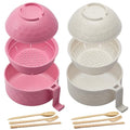 2 Sets 40 oz Microwave Ramen Bowl with Handles, Beige, Pink - color: Beige, Pink