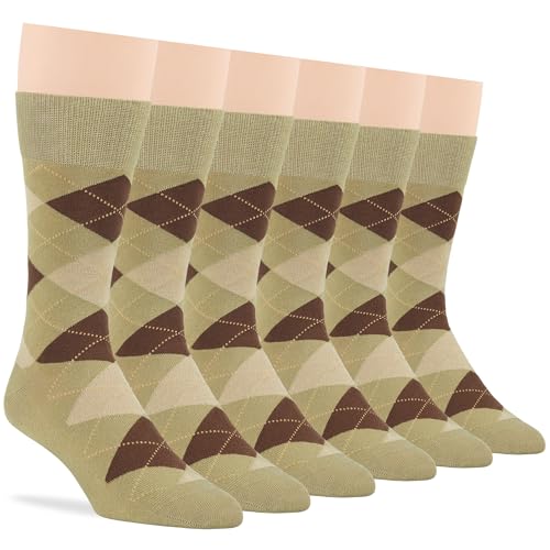 7BIGSTARS Men Cotton Patterned Crew Dress Socks 4-6 Pack, L 9-12 - color: 07a - Argyle, Khaki-tan/Brown (Ar07)