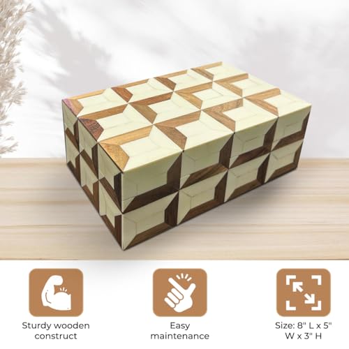Perilla Home Home Decor Decorative Storage Wooden Box Small Organizer Stash Card Craft Treasure Tool Memory Trinket Keepsake Jewelry Box for Men and Women, Gifts For All, Brown and Off White (Felix) - color: Brown and off white Felix