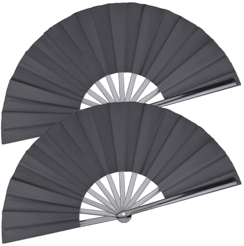 2 Pack Large Folding Hand Fan, Black Chinese Kung Fu Tai Chi Fan Nylon-Cloth Fan For Men And Women Performance, Dance, Decorations, Festival, Gift (Folding fan black 2p) - color: Black
