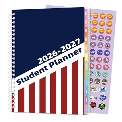 Student Planner 2026-2027, SUNEE Middle or High School Datebooks Student Planner for Academic Year Jul. 2026 - Jun. 2027, 6.5" x 8.3" Lesson Plan Book with Bookmark, Planning Stickers, Academic Color - color: Academic Color, size: A5 6.5"×8.3"