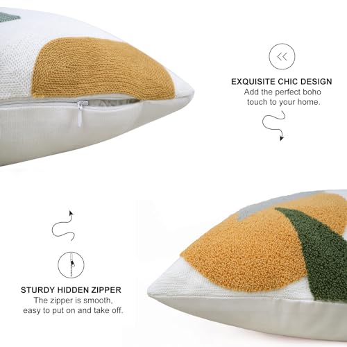 Merrycolor Boho Decorative Throw Pillow Covers Abstract Tufted Mid Century Modern Throw Pillows Leaf Sun Aesthetic Textured Pillow Cover Green Throw Pillows Cover for Bed Couch,Flower 18x18 Inch - color: Style I, size: 18" x 18" (Pack of 1)