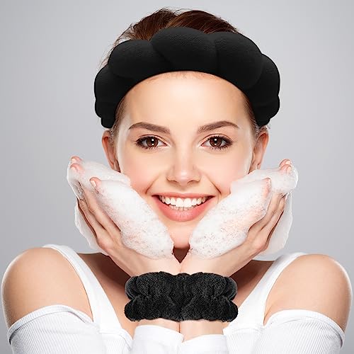 Zkptops Spa Headbands for Women Face Washing Wristband Sponge Makeup,Black - color: Black