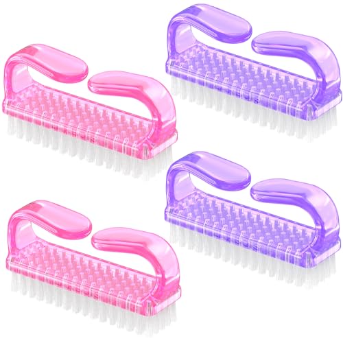 Larbois Handle Grip Nail Brush, Hand Fingernail Brush Cleaner Scrubbing Kit Pedicure for Toes and Nails Men Women (4 Pack) - color: Color-4