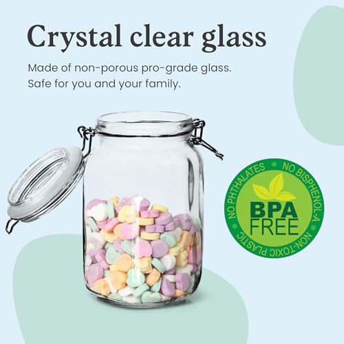 Marbelous Set of 3 Glass Mason Jar with Airtight Lid 50 Ounces | Glass Storage Container for Food, Flour, Pasta, Coffee, Candy, Dog Treats, Snacks - size: 50 oz 3 Pack