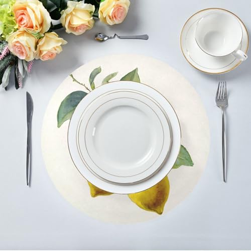 Lemon Yellow Round Placemats Washable ‌Heat Resistant‌ ‌Non-Slip Place Mats Table Place Mat for Kitchen Dining Set of 4 - color: Lemon Yellow, size: 15.4x15.4inx4