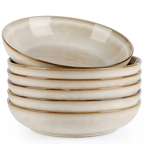 AmorArc 8.5’’ Ceramic Pasta Bowls Set of 6, 36oz Large Stoneware Bowls Set - color: Cappuccino, size: Set of 6