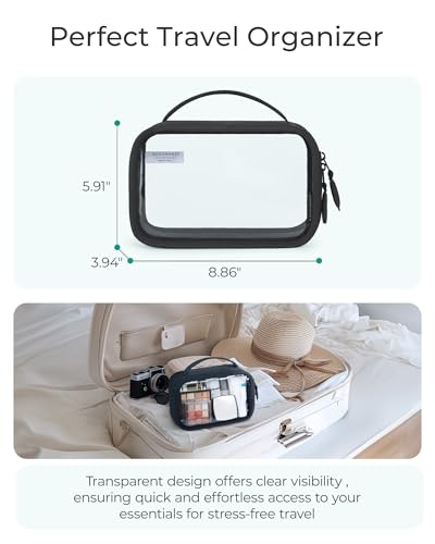 BAGSMART TSA-Approved Toiletry Bag, Large Opening Clear Makeup Bag with Handle, Quart Sized Travel Toiletry Bag, Carry-On Airline Compliant for Men and Women (Black) - color: Black, size: Medium