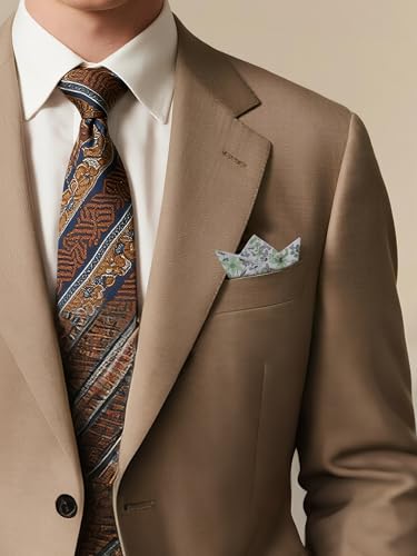 Luckyvestir Floral Pocket Squares for Men Cotton Flower Handkerchief Formal Wedding Party Graduation - color: White Green