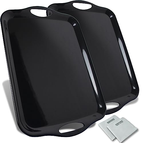 KAQAHIDO Large Melamine Serving Trays for Eating, Set of 2, Black - color: Black