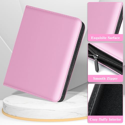 Jumbo Card Binder – WITHYU PU Leather Ringless Card Collection Binder with 60 Pockets, 5.4'' x 7.4''Card Holders Storage Album for Game Card (Pink) - color: Pink, size: 5.4x7.4