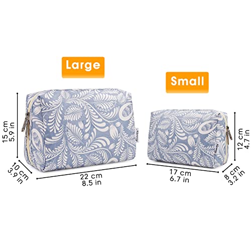 Narwey Makeup Bag Travel Toiletry Bag, Cosmetic Bag for Women Girls - color: Blue Leaf, style: Large