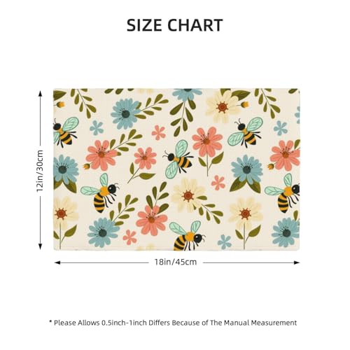 Pink and Blue Flower Bee Placemats Set of 6 12x18 Inch - color: Colorful, size: Set of 6