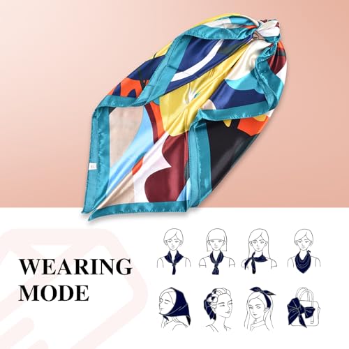 35 Inches Silk Head Scarf-Satin Hair Scarves Silk Bandana Scarf Headscarf for Women's Fashion Scarves - color: Colorful Sunflower - Blue