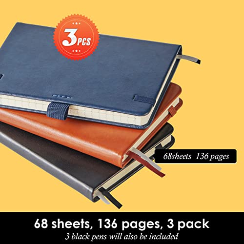 3 Pack Small Journal Notebooks, with Pen, 3.7" x 5.7", PU Leather Cover - color: Blue_brown_black, size: A6