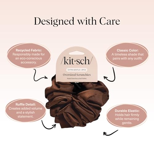 Kitsch Recycled Satin Oversized Scrunchies - Black & Chocolate, 2pcs - color: Black & Coffee