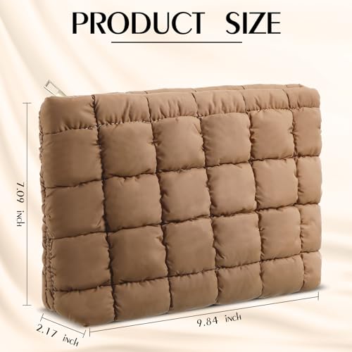 Hillban Brown Puffy Quilted Makeup Bag for Women Cosmetic Bag Gift, Classic - color: Brown, size: Classic