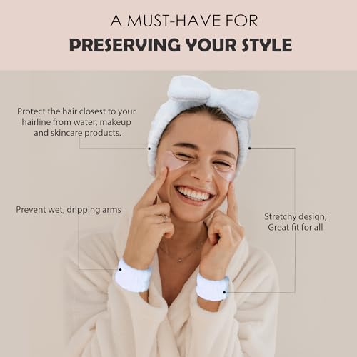 Ayesha Spa Headband and Wristband Set for Washing Face Skincare Makeup - color: Blue set
