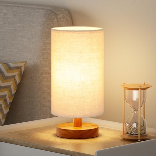 Fenmzee Small Table Lamps (Beige Shade - Walnut Base, 9" Inline Control) - color: Beige Shade - Walnut Base