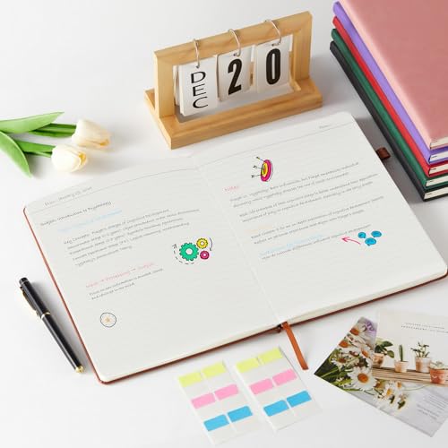 FOCUS DAY A4 Lined Notebook Journal, 2 Pack, 8.5" x 11", PU Leather Hardcover, for Women/Men Writing Work, College School Office Supplies - color: Black, size: A4