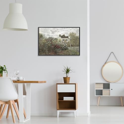 Huabsad Vintage Landscape Monet Flower Oil Painting Canvas Wall Art Antique Cottage Outdoor Garden Roses Lover Wall Decor Rustic Farmhouse Bedroom Aesthetic Prints 12x16in Black Framed - color: Oil painting02, size: 12x16in Metal Framed