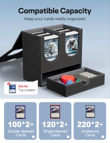 Card Deck Box with Dice Tray for MTG Commander Display(Black Gray) - color: B-Black&Gray