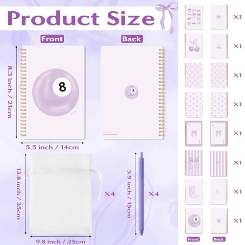 CNhoqc Purple Coquette Bow Notebooks, 8-Sets A5 Ballpoint Pens Organza Bags - color: 8-Set Purple Bow