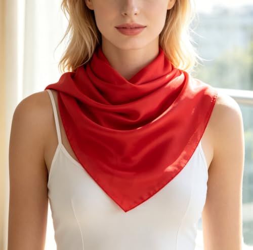 Silk Like Square Scarf for Women Men 27.5" - color: Bright Red