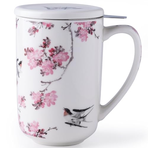AmorArc Tea Cup With Infuser and Lid, 18oz Loose Leaf Tea Mug With Steeper - color: Peach Blossom