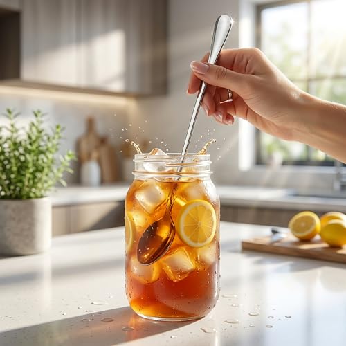Long Handle Iced Tea Spoons, 7.9" 18/10 Stainless Steel Cocktail Stirring Spoons with Thickened Ergonomic Handle, Tall Coffee & Latte Stirrers, Dessert Spoon Set, Dishwasher Safe 8-Piece - color: Silver 7.5 IN, size: pointed