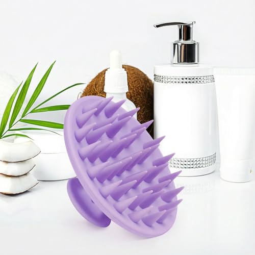 Silicone Scalp Massager Shampoo Brush, Scalp Brush for Hair Growth & Dandruff Removal, Hair Scrubber Scalp Stimulator Exfoliator Brush with Soft Bristles for Wet Dry Scalp Care (Light Purple) - color: Light Purple