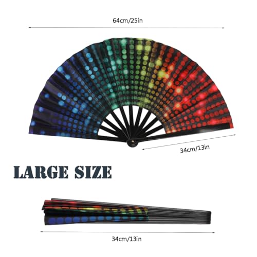 Large Folding Hand Rave Fan for Men/Women, Popping Fan for Line Dancing, Decorative Folding Hand Fan for Boots On The Ground, Festival, Gift, Home Decorations(Neon Light) - color: Neon Light