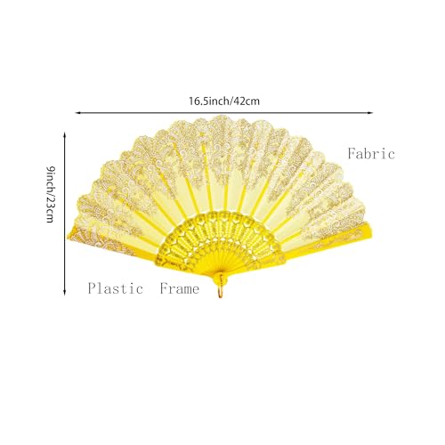 QIRMIZI 30 Pack Folding Handheld Fans, Silk Spanish Fan, Perfect for Weddings, Parties, and Dancing,Yellow - color: Yellow, size: 30 PACK
