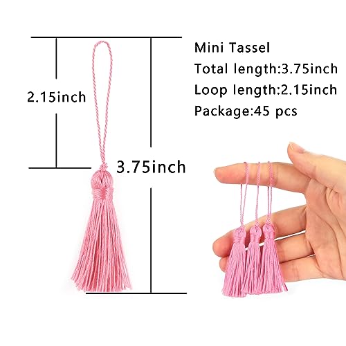 BEL AVENIR 45 pcs Mini Bookmark Tassels 3.75inch Silky Key Tassel-Pink - color: Pink