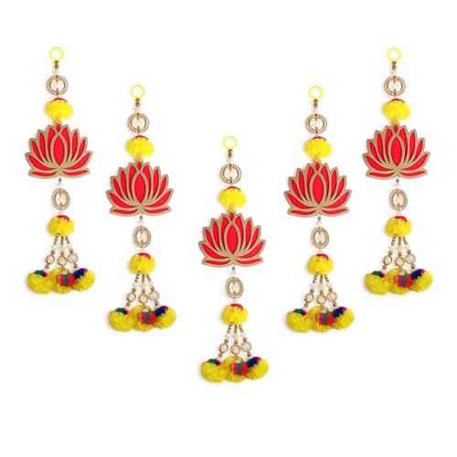 Set of 5 Lotus & Marigold Hangings Latkan for Home Diwali Decoration Wall Hangings for Temple Pooja Room Decoration | Lotus Back Dropper showpiece for Decor Ganpati, Navratri, Wedding