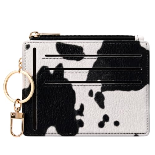 Sodsay Card Case Slim Front Pocket Wallet for Women Credit Card Holder with Keychain | Slim, Credit Card Holder, Front Pocket, with Keychain - color: Cow Black