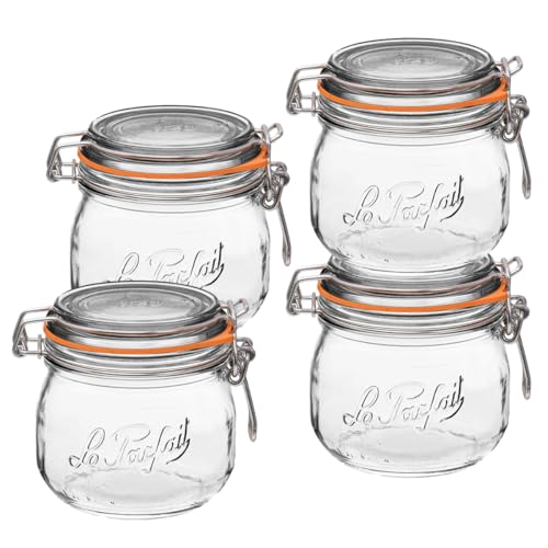 Le Parfait Super Jar 500ml (16oz) Glass Canning Jar, Wire Bail Lid, 4 Pack - color: 16oz (Set/4)