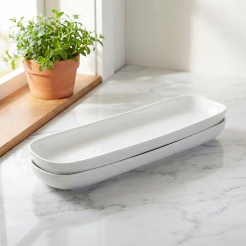 Olive Plate, 2 Curved Olive Tray - Large, Chip Resistant,Cheeses and Appetizers, White Porcelain Olive Canoe, Dishwasher Safe, For Snacks, Condiments, Or Appetizers 14.2 Inch - color: White Set of 2, size: 14.2 Inch
