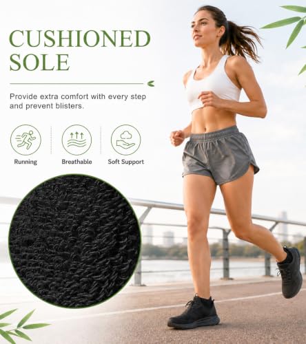 floconssy Ankle Socks for Women, Bamboo Viscose Cushioned Running Socks - color: 2 Black and 3 White, size: 6-9