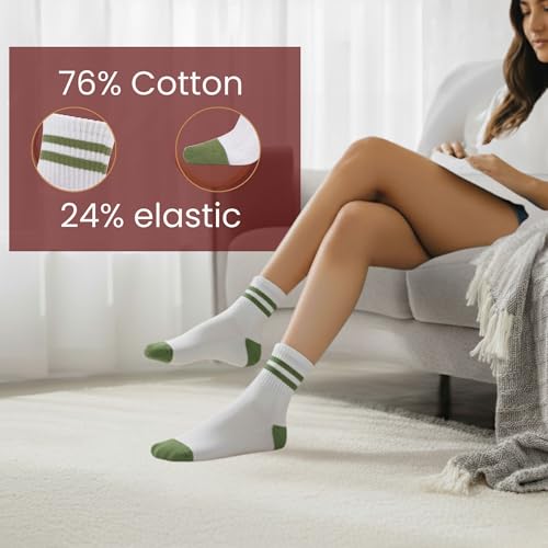 Forever Bambe Mini Crew Socks for Women 4-Pack Cushioned Bottom Retro Striped Socks - Athletic Women's Short Calf Sock - color: 1 - Pastels