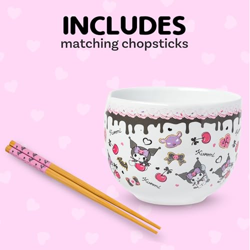 Silver Buffalo Sanrio Hello Kitty Choco, Ramen Bowl with Chopsticks, 20oz - color: Kuromi Chocolate and Cherry, size: 20 Ounces (No Spoon)