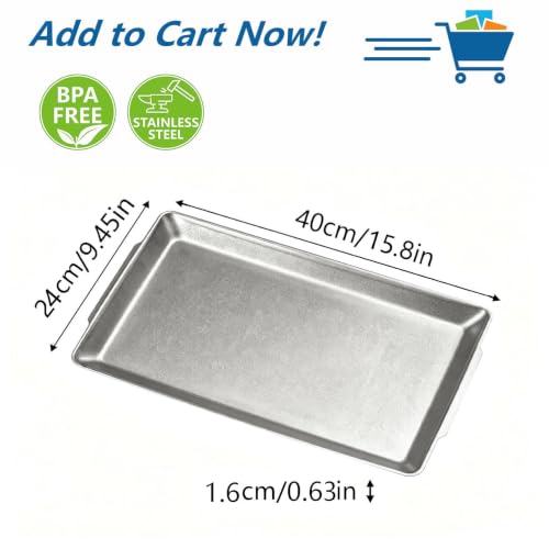 15.8" x 9.5" Large Serving Trays Vintage Style Stainless Steel Heavy-Duty Large Serving Platters, Silver Rectangular Plates for Food Fruit Party Wedding Christmas Chip and Scratch Resistant - color: Retro-15.8" X 9.5"