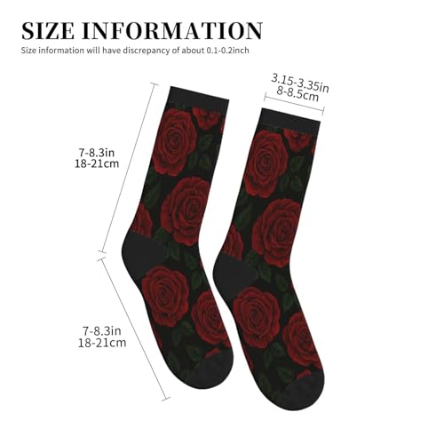 Crew Athletic Socks Funny Crazy Casual Sports Novelty Dress Socks for Women Men Running Hiking - color: Red Rose Flower