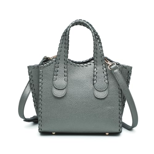 JEN & CO. Marla Whipstitch Satchel Bag, Crossbody Shoulder Purse for Women - color: Gunmetal