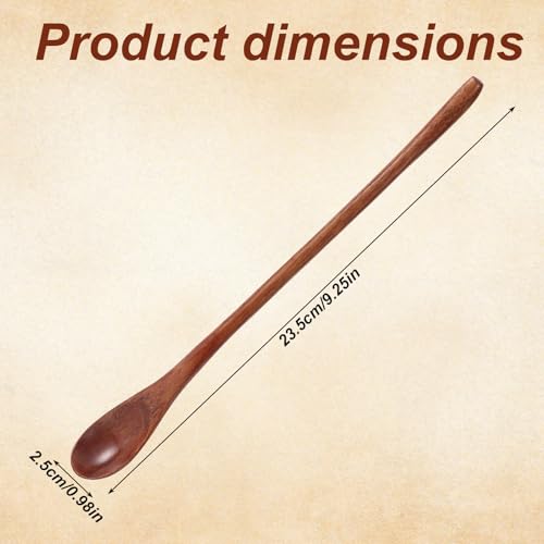 2pcs Long Wooden Spoon, 9.25in/23.5cm Long Handle Wood Honey Spoon