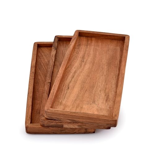 Serving Tray Rectangular Charcuterie Board with Edge for Home Décor Dessert, Vegetables, Fruit, Appetizer, Cheese Dishes (Set of 3) (13" X 5.5" X 0.75")