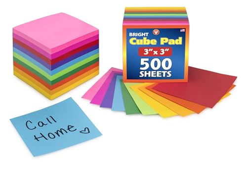 Hygloss Note Paper Cube - 3" Square Non-Sticky Memo Pad - 500 Sheets in 10 Assorted Bright Colors - Note Cubes - Perfect for Office & School Supplies - Not Sticky - color: 10 Assorted Colors, size: 3" x 3", 500 Sheets
